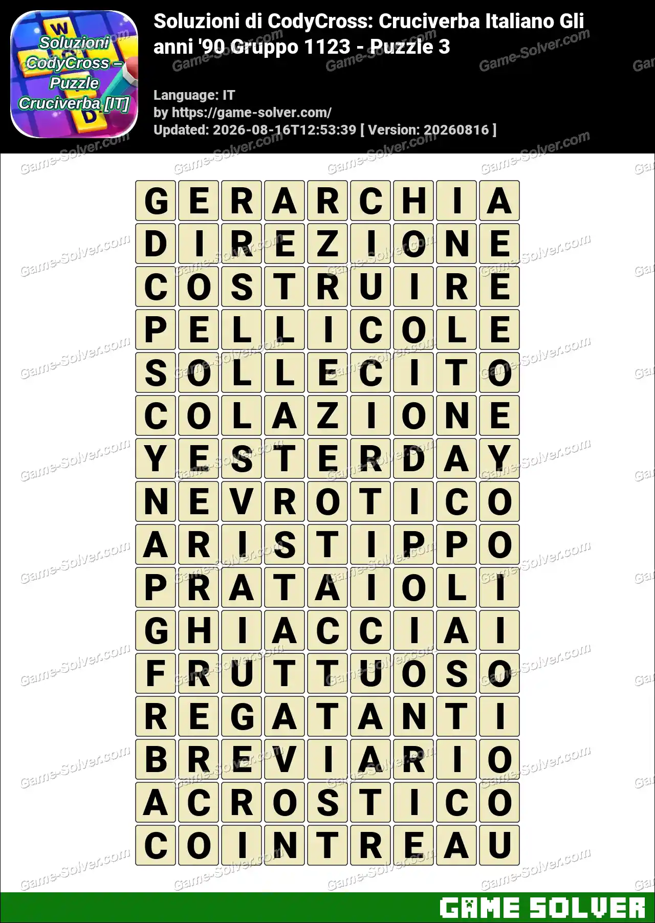 Soluzioni di CodyCross: Cruciverba Italiano Gli anni ’90 Gruppo 1123 – Puzzle 3